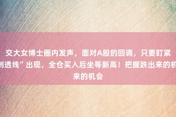 交大女博士圈内发声，面对A股的回调，只要盯紧“刺透线”出现，全仓买入后坐等新高！把握跌出来的机会