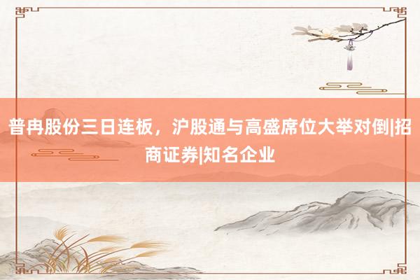 普冉股份三日连板，沪股通与高盛席位大举对倒|招商证券|知名企业
