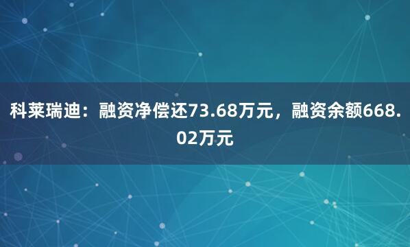 科莱瑞迪：融资净偿还73.68万元，融资余额668.02万元