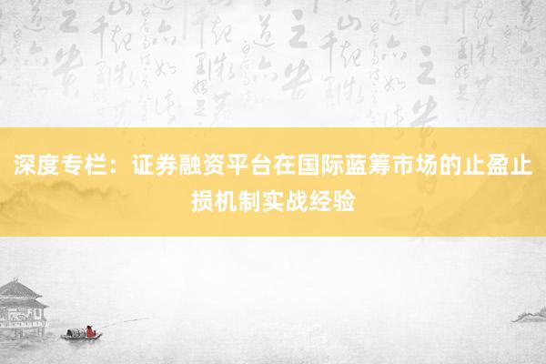 深度专栏：证券融资平台在国际蓝筹市场的止盈止损机制实战经验