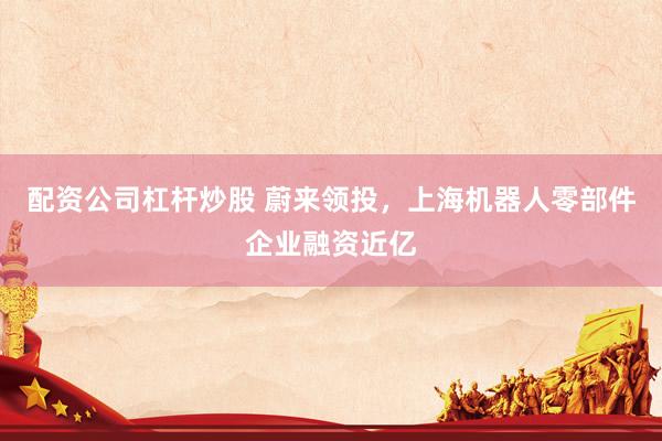 配资公司杠杆炒股 蔚来领投，上海机器人零部件企业融资近亿