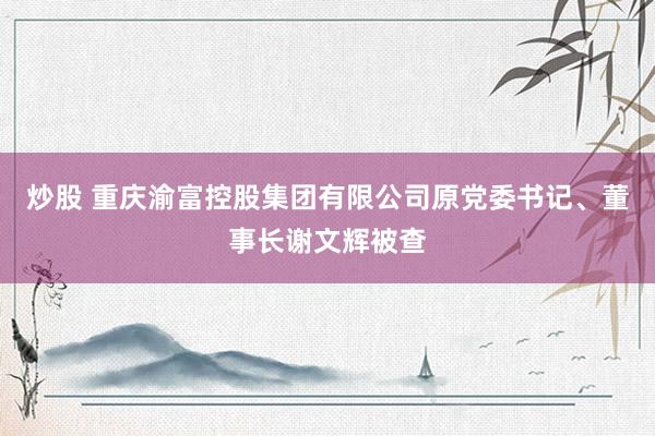 炒股 重庆渝富控股集团有限公司原党委书记、董事长谢文辉被查