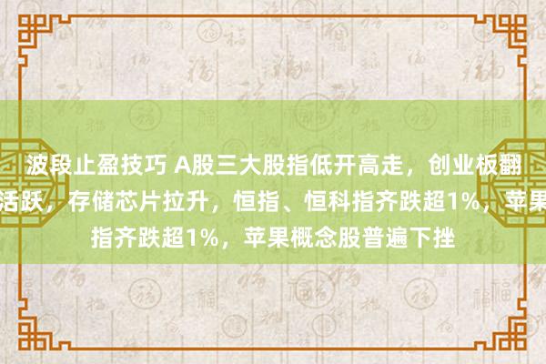 波段止盈技巧 A股三大股指低开高走，创业板翻红，油气、银行活跃，存储芯片拉升，恒指、恒科指齐跌超1%，苹果概念股普遍下挫