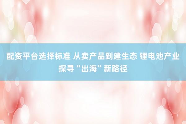 配资平台选择标准 从卖产品到建生态 锂电池产业探寻“出海”新路径