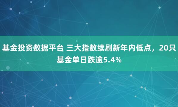 基金投资数据平台 三大指数续刷新年内低点，20只基金单日跌逾5.4%